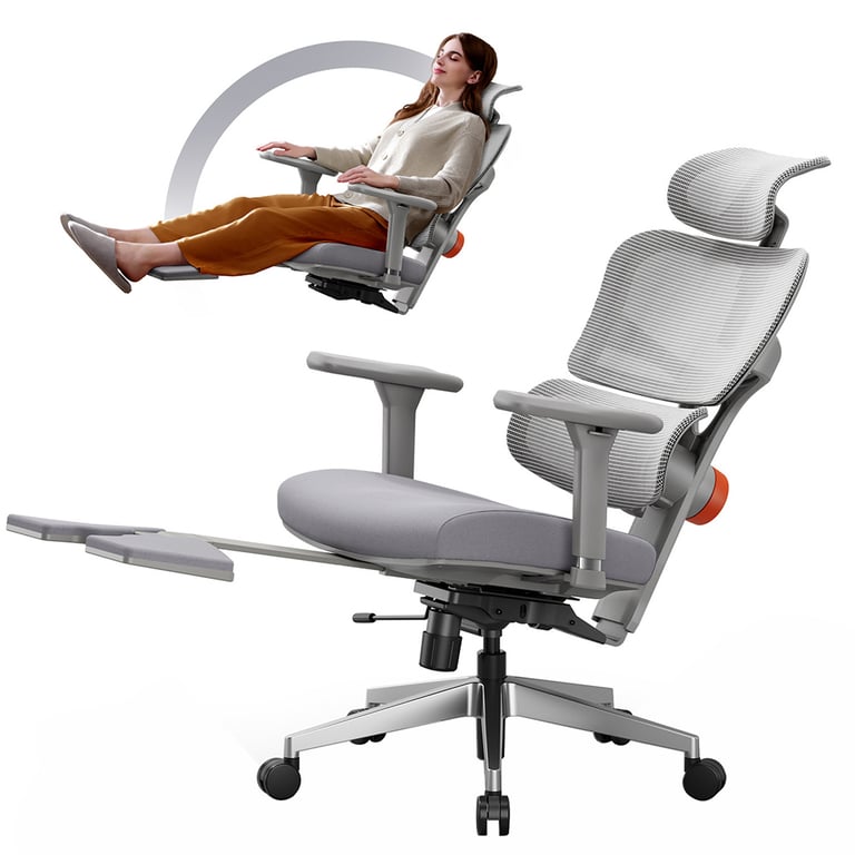 NEWTRAL NT002 Sedia Ergonomica, Supporto Lombare Adattativo, Poggiabraccio, Poggiatesta e Poggiapiedi Regolabili, Grigio - Nuevo
