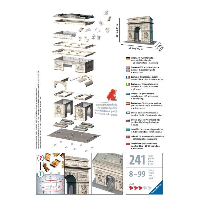 Puzzle 3D 216 pièces : Arc de Triomphe Paris Ravensburger France - vue 3