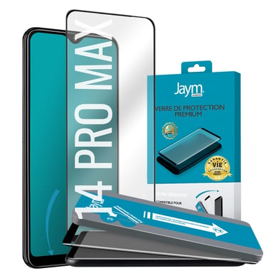 JAYM - Verre Trempé Premium pour Apple iPhone 14 Pro Max - Incurvé 3D avec Contour Noir - Garanti à  Vie - Renforcé 9H Ultra Résistant - Applicateur sur Mesure Inclus