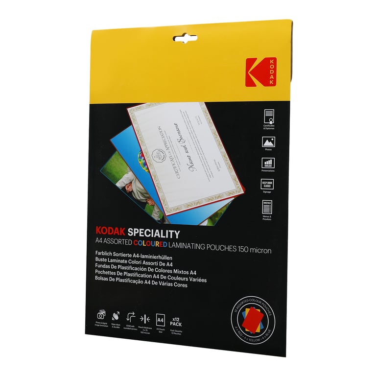 KODAK Colour Laminating Pouches KD LMA4CLR PK12C - vue 2