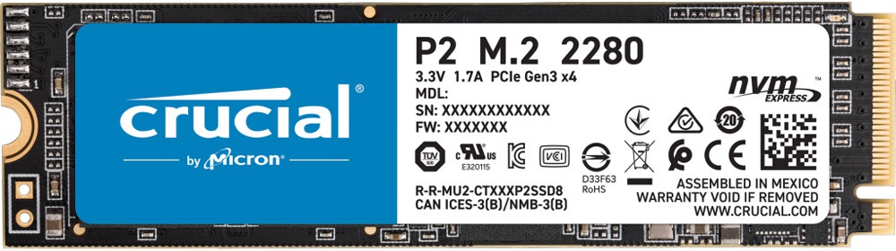 Crucial SSD P2 1 To, 3D NAND M.2 ; PCIe NVMe G3 ; 2 400 tr/1 800 W Mo/s -  Crucial