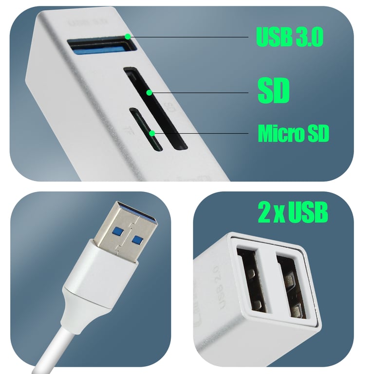 Hub USB 5 en 1 avec 3 Ports USB et Lecteur de Carte SD Micro SD LinQ Neuf - vue 3