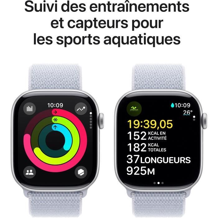 Apple Watch Series 10 GPS - 46mm - Boîtier Silver Aluminium - Bracelet Blue Cloud Sport Loop - Neuf