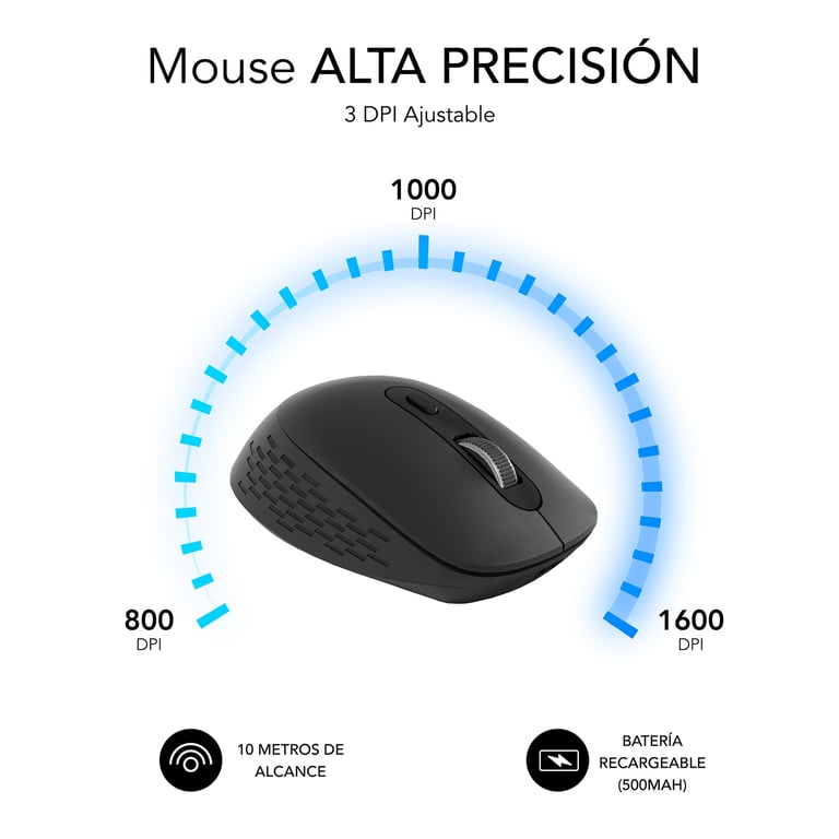 Souris SUBBLIM SUBMO-EDCUR01 – Optique 1600 DPI, Bluetooth + USB - vue 4