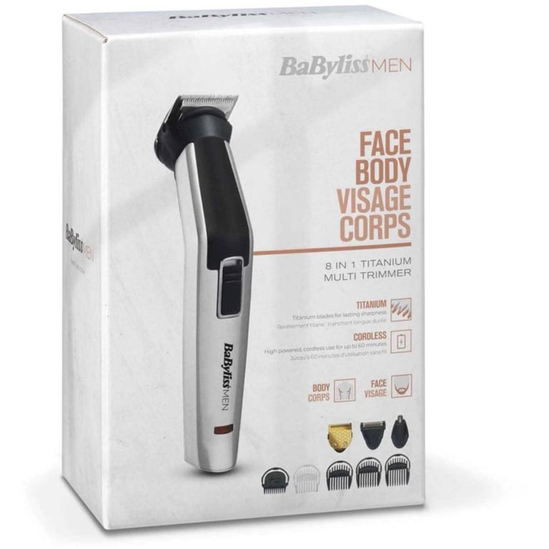 Tondeuse sans fil BABYLISS MT726E 8 en 1 titane 34 mm gris/noir pour visage et corps 1-3,5 mm - Neuf