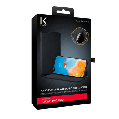Custodia folio a conchiglia con slot per schede e supporto per Huawei P40 Pro+, nero