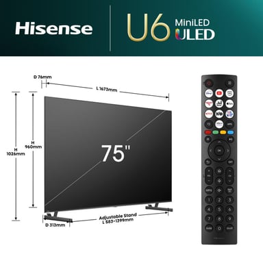 Hisense 75U6NQ 190,5 cm (75'') 4K Ultra HD Smart TV Wifi Gris 500 cd / m²