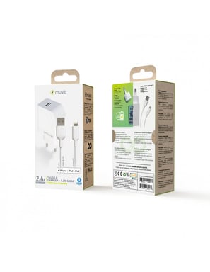 Muvit For Change Pack Cargador Red 12W+Cable Lightning 1.2M Blanco