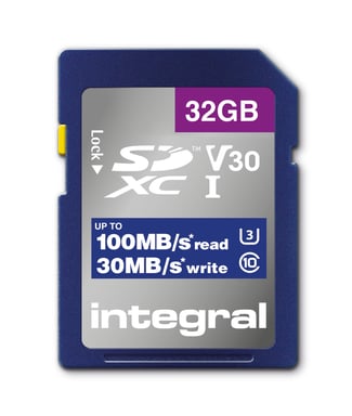Integral INSDH32G-100V30 32 GB SD CARD SDHC UHS-1 U3 CL10 V30 FINO A 100MBS LETTURA 30MBS SCRITTURA 32 GB UHS-I