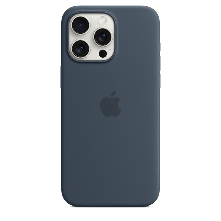 Coque en silicone avec MagSafe pour iPhone 15 Pro Max Bleu orage