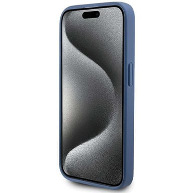 Custodia Guess per iPhone 14 Pro 6.1'' blu Custodia rigida 4G Collection in pelle Logo in metallo MagSafe