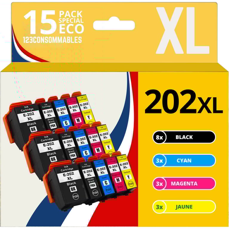 123CONSOMMABLES 202XL Pack cartouches d'encre Compatible avec Epson 202 202XL pour imprimante Expression Premium XP6100 XP6005 XP6105 pack de 5 Neuf - vue 9