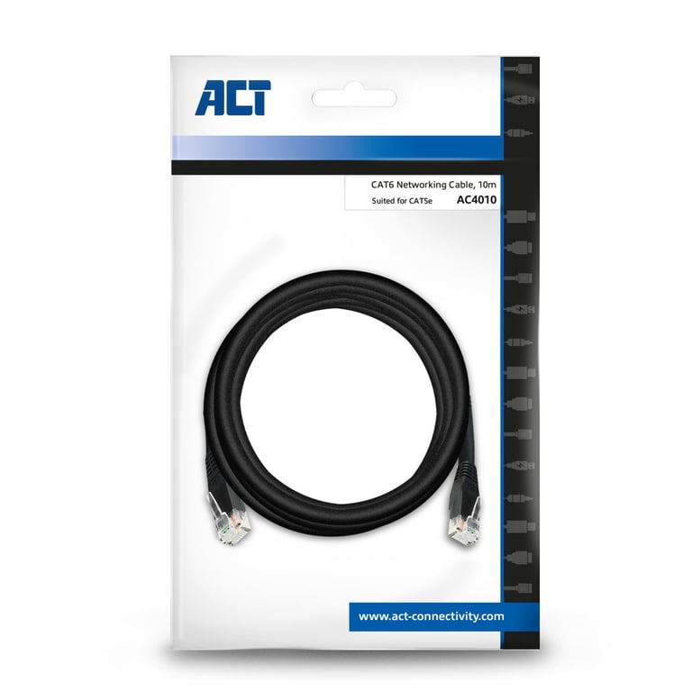 ACT AC4010 câble de réseau Noir 10 m Cat6 U/UTP (UTP) - Neuf
