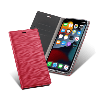 Diarycase 2.0 Coque clapet en cuir véritable avec support aimanté pour Apple iPhone 13, Rouge Bordeaux