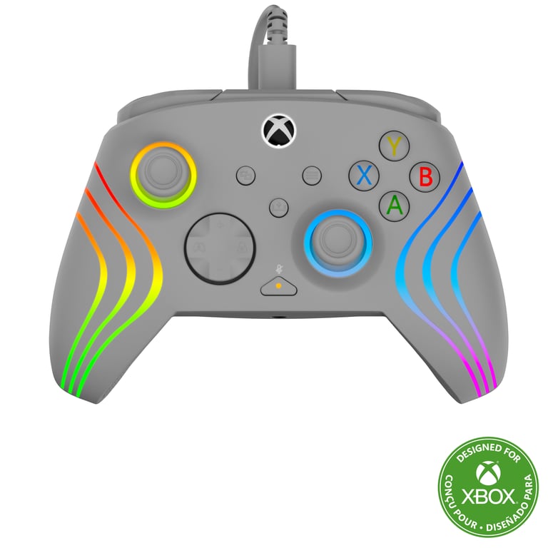 Turtle Beach Afterglow Wave Controller Grise Manette de jeu RGB filaire - Licence pour Xbox Series XS, Xbox One et Windows - Boutons programmables, gachettes à effet Hall, commandes audio - Neuf