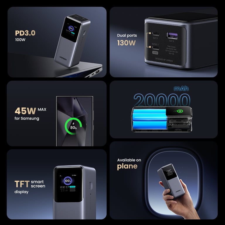 Batterie urgence UGREEN 20000 mAh anodisé - vue 2