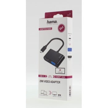 Adaptador de vídeo, 2 en 1, conector USB-C - puerto VGA y HDMI, Full-HD 4K