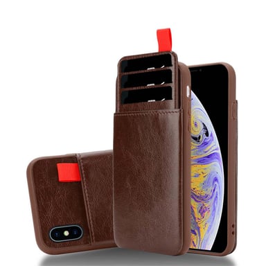 Coque pour Apple iPhone XS MAX en BRUN CHÊNE Housse de protection Étui en silicone TPU et revêtement en similicuir, avec compartiment et emplacements pour cartes amovibles