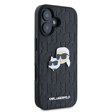 Custodia Karl Lagerfeld per iPhone 16 6.1'' nero Custodia rigida Monogramma Karl&Choupette Head Pin