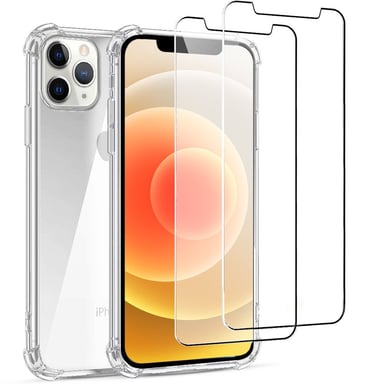 EVETANE Funda iPhone 12/12 Pro Antichoque Silicona + 2 Cristales templados