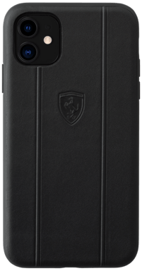 Custodia Ferrari Off Track in vera pelle per Apple iPhone 11, nero