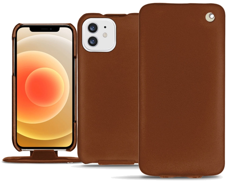 Housse cuir Apple iPhone 12 - Rabat verticalMarron
