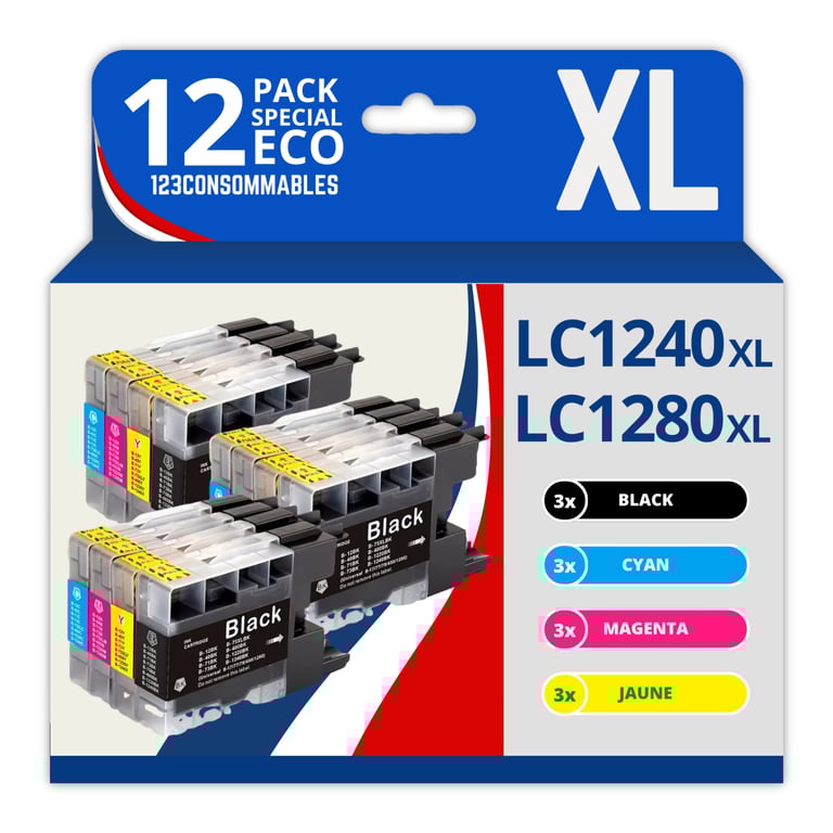 123CONSOMMABLES LC1220LC1240LC1280 Cartouches Encre Compatible avec Brother DCP J725DW DCP J925DW MFC J430 MFC J5910DW MFC J625DW MFC J6510DW MFC J6910DW 1 / 1 Cyan / 1 1 Jaune Neuf