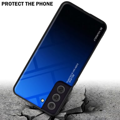 Coque pour Samsung Galaxy S22 en BLEU - NOIR Housse de protection Étui bicolore en silicone TPU et dos en verre trempé