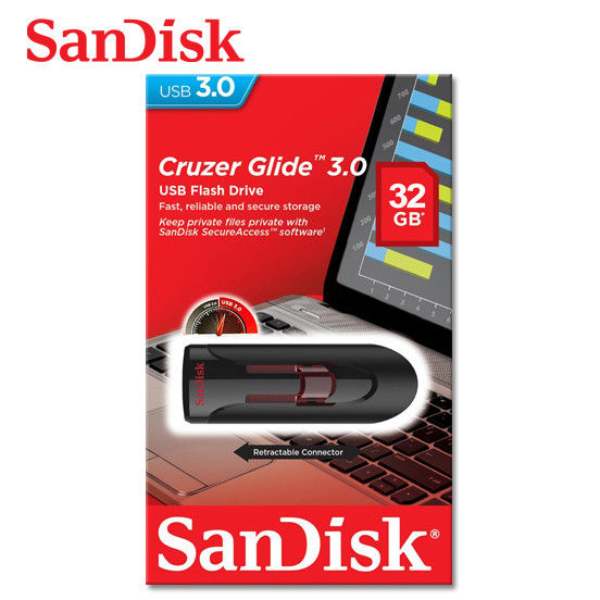 SanDisk UFM 32GB USB CRUZER GLIDE 3.0 lecteur USB flash 32 Go USB Type-A 3.2 Gen 1 (3.1 Gen 1) Noir, Rouge - Neuf