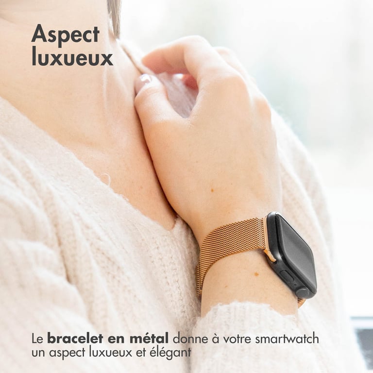 imoshion Bracelet magnétique milanais pour Apple Watch | 44/45/46/49 mm - Taille M - Rose Doré - Neuf