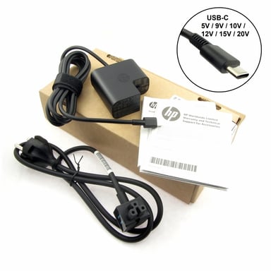 original charger (power supply) 828769-001, 20V, 2.25A for Spectre x360 13-ac000ng, 45W, USB-C connector