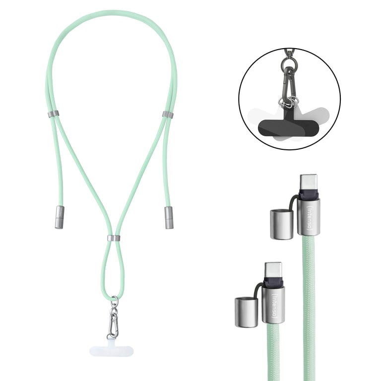 Intenso Lanière de Charge USB-C – Collier Câble pour Smartphone, Charge Rapide 60W, Longueur Réglable, 1,65 m Nylon, vert - Neuf