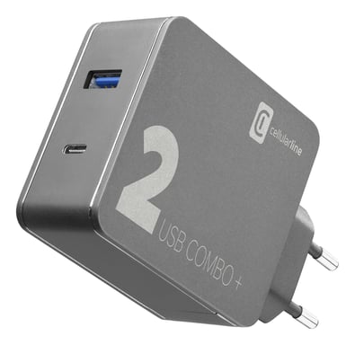 Cellularline MULTIPOWER 2 COMBO PLUS - USB-C Laptop, MacBook, Smartphones Cargador de baterías para ordenadores portátiles dotados de puerto USB-C y t