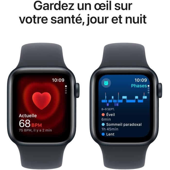 Watch SE (2022) OLED GPS, boitier en aluminium de 40 mm avec boucle en caoutchouc S/M, Noir