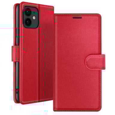 Zanaé Funda tipo cartera para iPhone 12 mini con función de soporte y lengüeta magnética Rojo