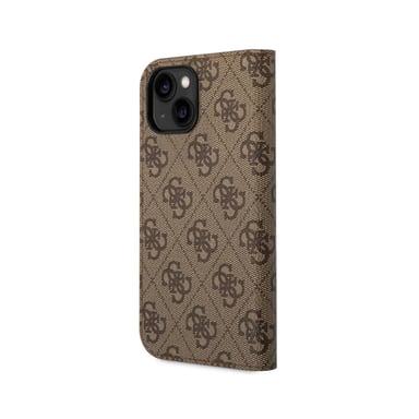 Guess Funda Folio para iPhone 14 Plus Estampado 4G con Soporte Integrado Marrón
