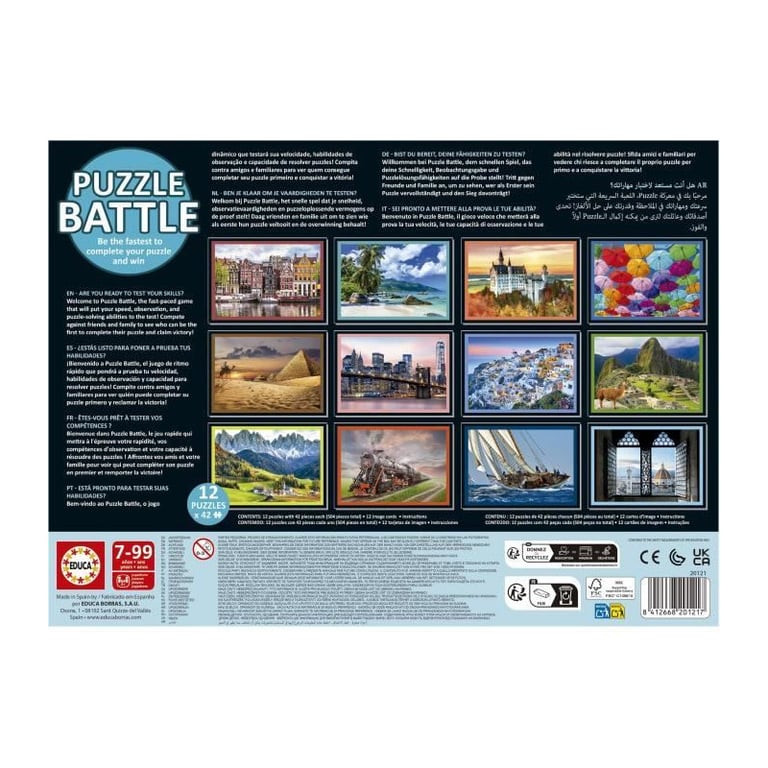Puzzle - EDUCA - Battle Travel - 12 puzzles - 42 pieces - Theme Voyage et cartes - Neuf