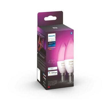 PHILIPS Hue White & Color Ambiance - Ampoule LED connectée flamme E14 - 5,5W - Compatible Bluetooth - Pack de 2
