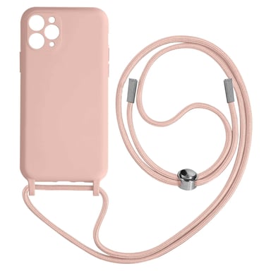 Coque Cordon pour iPhone 11 Pro Max Semi-rigide Lanière Tour du Cou 80cm Rose