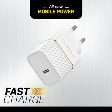 OtterBox EU Wall Charger 30W GaN - 1X USB-C 30W USB-PD, Cloud Dust White