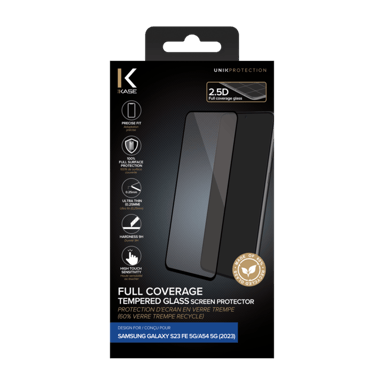 Protezione dello schermo in vetro temperato (60% di vetro temperato riciclato) per Samsung Galaxy S23 FE 5G/A54 5G 2023, Nero