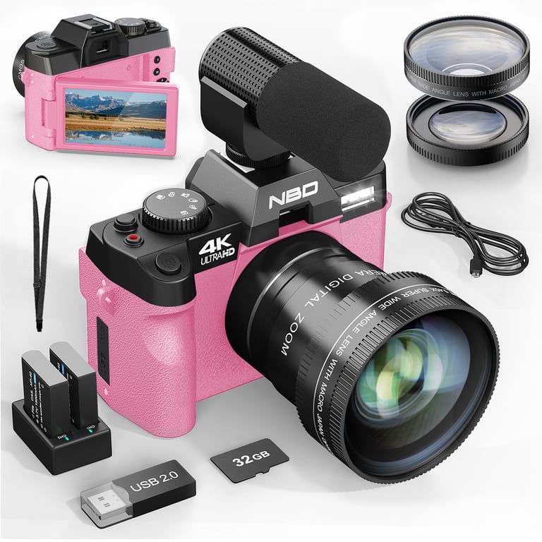 NBD S100 Appareil Photo numérique 4K 48 MP autofocus avec Grand Angle et Macro Zoom 16x Carte 2 Battries Microphone Ecran de Film 3 0 180° Appareil Photo Compact pour débutant Neuf