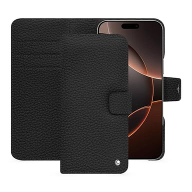Étui portefeuille cuir Apple iPhone 16 Pro -  - Noir - Cuir grainé