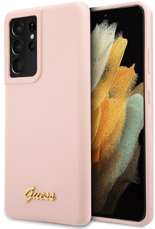 Guess GUHCS21LLSLMGLP Coque de Protection en Silicone pour S21 Ultra G998 Rose