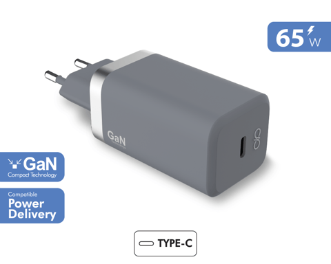 Chargeur maison USB C PD 65W Power Delivery GaN Garanti à vie Gris Force Power
