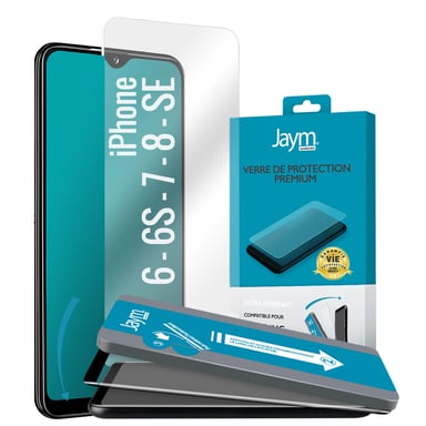 JAYM - Verre de Protection Premium pour Apple iPhone 6 - iPhone 6S - iPhone 7 - iPhone 8 - iPhone SE 2020 - Plat 2.5D - Garanti à Vie 9H Ultra Résistant Applicateur sur Mesure Inclus