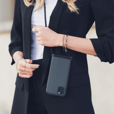 Funda bandolera de gel de silicona suave para Apple iPhone 12/12 Pro, Negro satinado