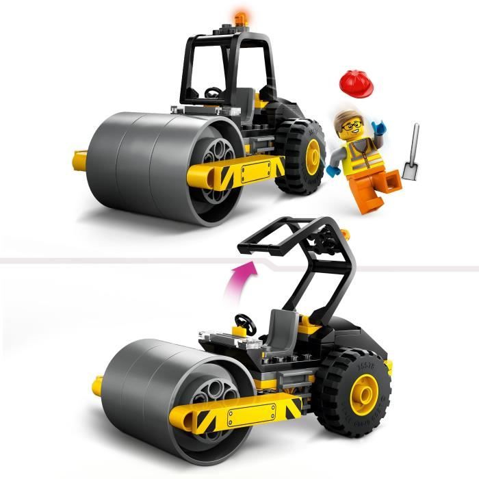 LEGO City Le Rouleau Compresseur de Chantier Jouet de Construction de Véhicule Maquette de Camion Enfant avec Minifigurines Jeu Imaginatif Cadeau pour Garçons et Filles Dès 60401 - vue 4