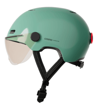 Cosmo Fusion+ Taille M, Sauge- Casque avec éclairage Vélo Arrière Intelligent et Connecté - Assurance Individuelle ALLIANZ offerte durant 1 an