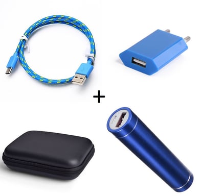 Pack pour Smartphone (Cable Chargeur Type C Tresse 3m + Pochette + Batterie + Prise Secteur) Android
